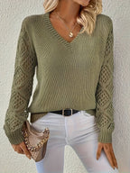 Women's V-Neck Sweater in Green
