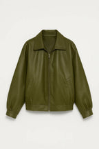 Women's Oversized Faux Leather Bomber Jacket - view 1