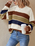 Women's Oversized Striped Sweater in Cream/Olive