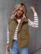 Women's Quilted Puffer Vest in Khaki