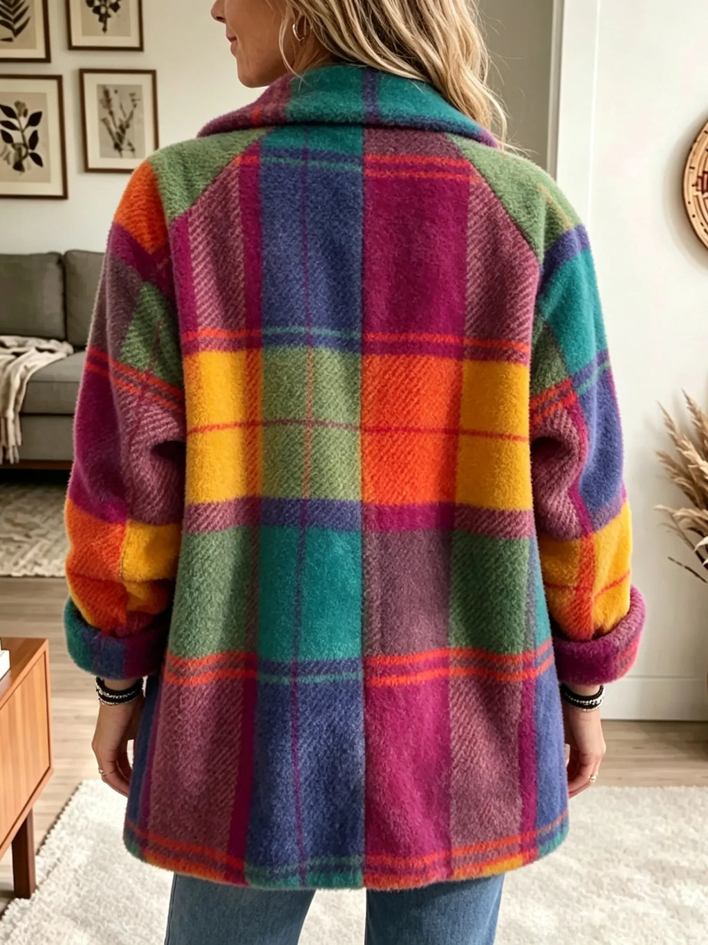 Women's Oversized Plaid Fleece Jacket - view 1