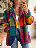 Women's Oversized Plaid Fleece Jacket in Red