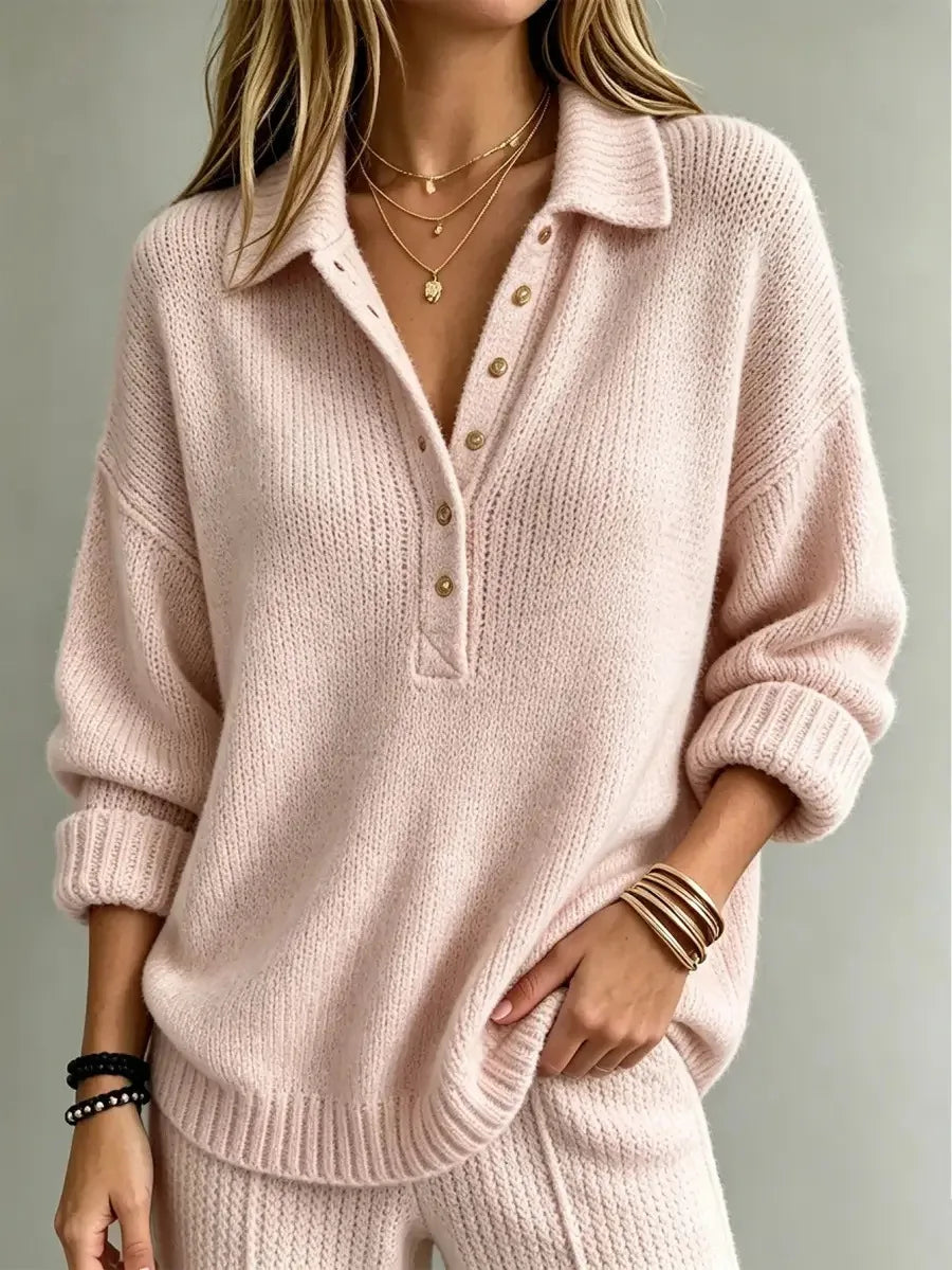 Women's Oversized Knit Polo Sweater in Pink