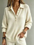 Women's Oversized Knit Polo Sweater in White