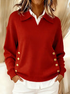Women's Polo Collar Sweater in Red