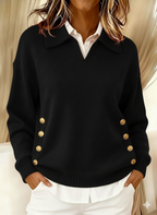 Women's Polo Collar Sweater in Black