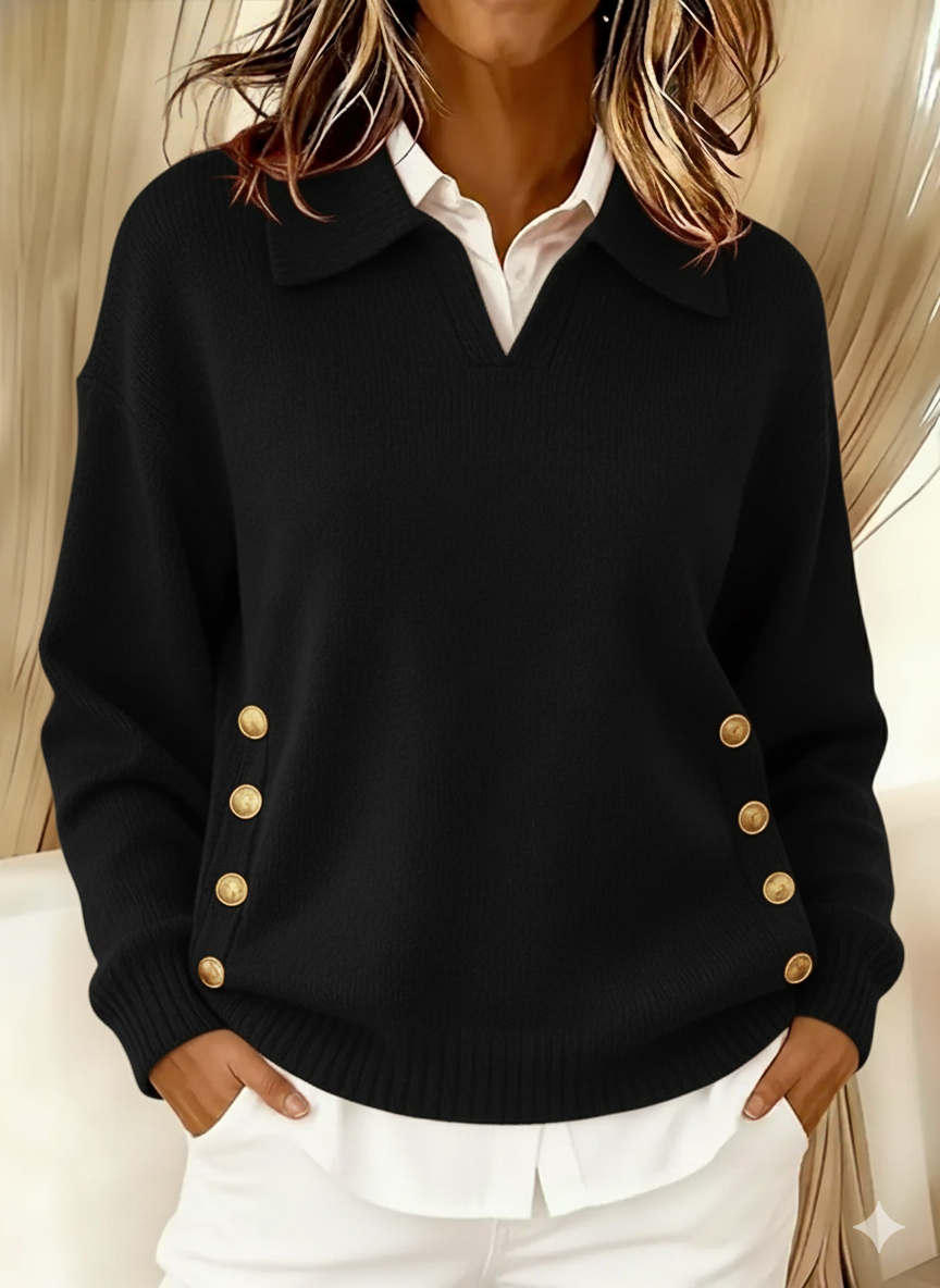 Women's Polo Collar Sweater in Black