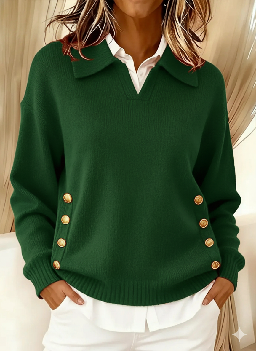 Women's Polo Collar Sweater in Green