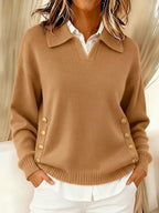 Women's Polo Collar Sweater in Khaki