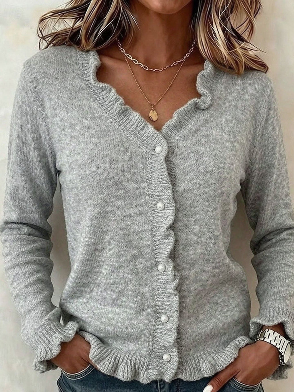 Women's Button Cardigan in Gray