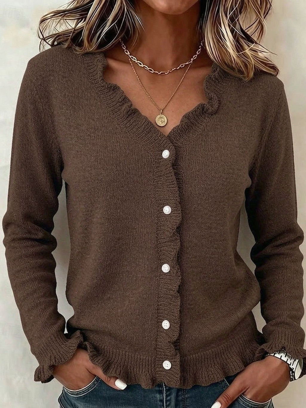 Women's Button Cardigan in Brown