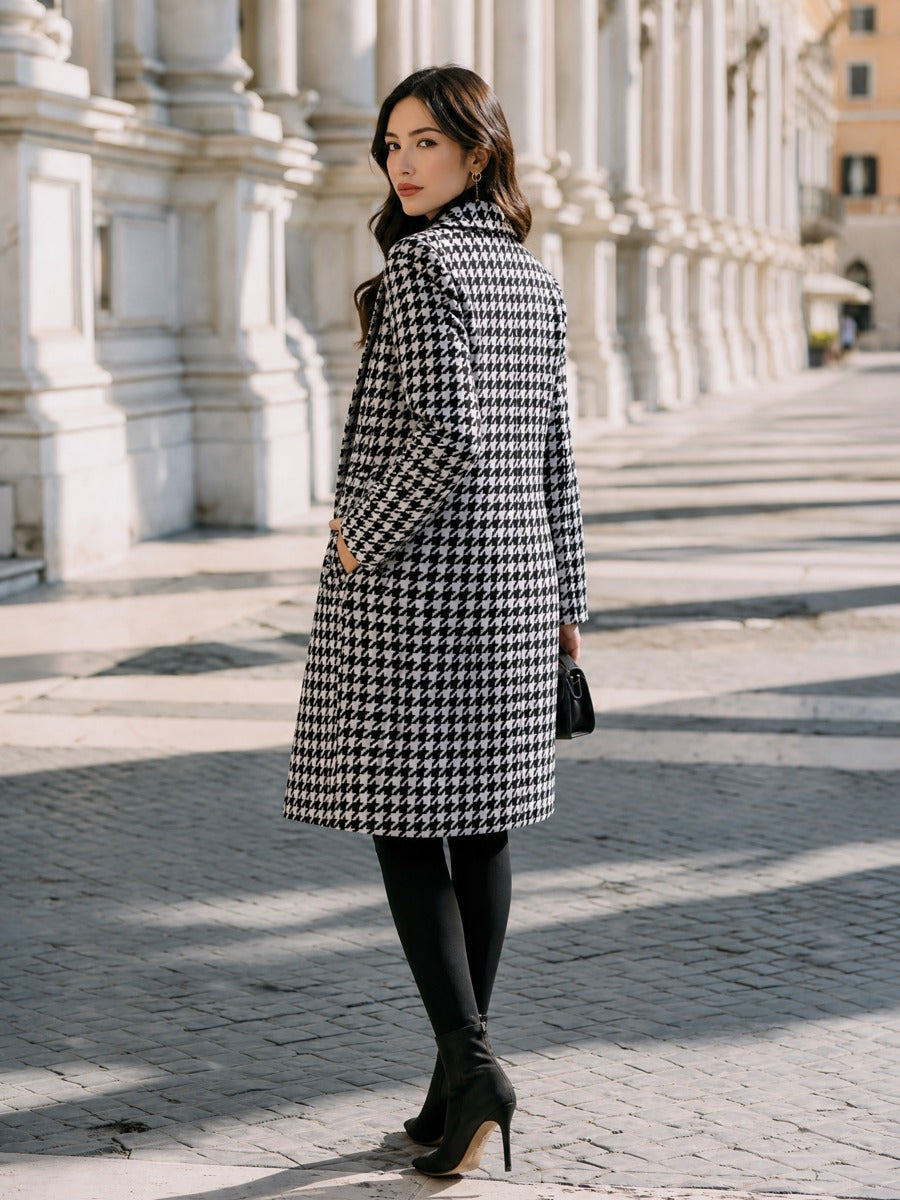 Women's Double-Breasted Houndstooth Coat in Black - view 2