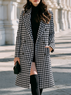 Women's Double-Breasted Houndstooth Coat in Black