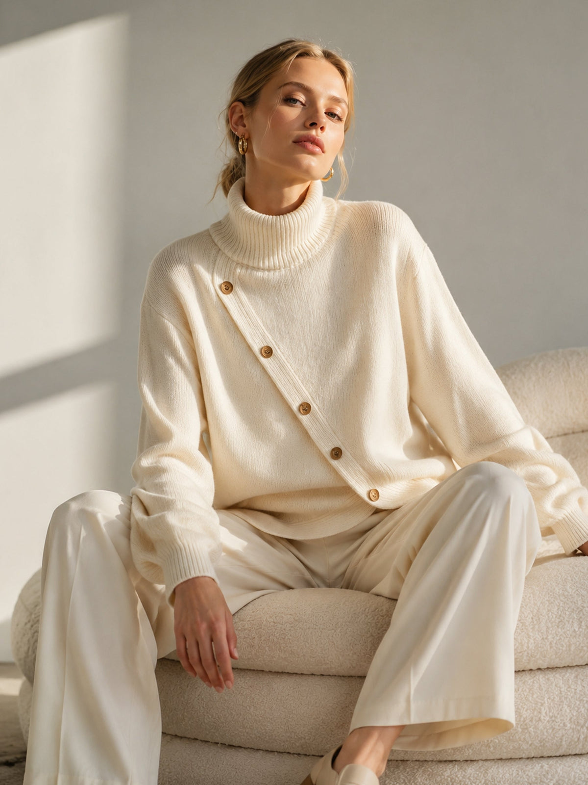 Women's Oversized Turtleneck Sweater in White - view 3