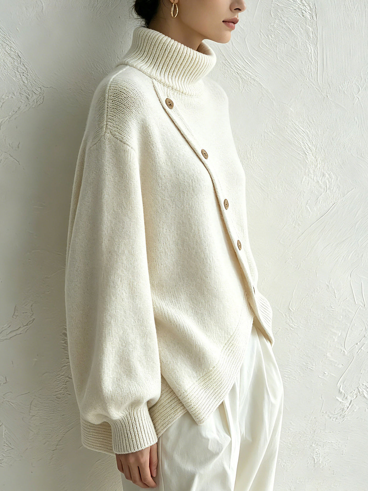 Women's Oversized Turtleneck Sweater in White - view 2