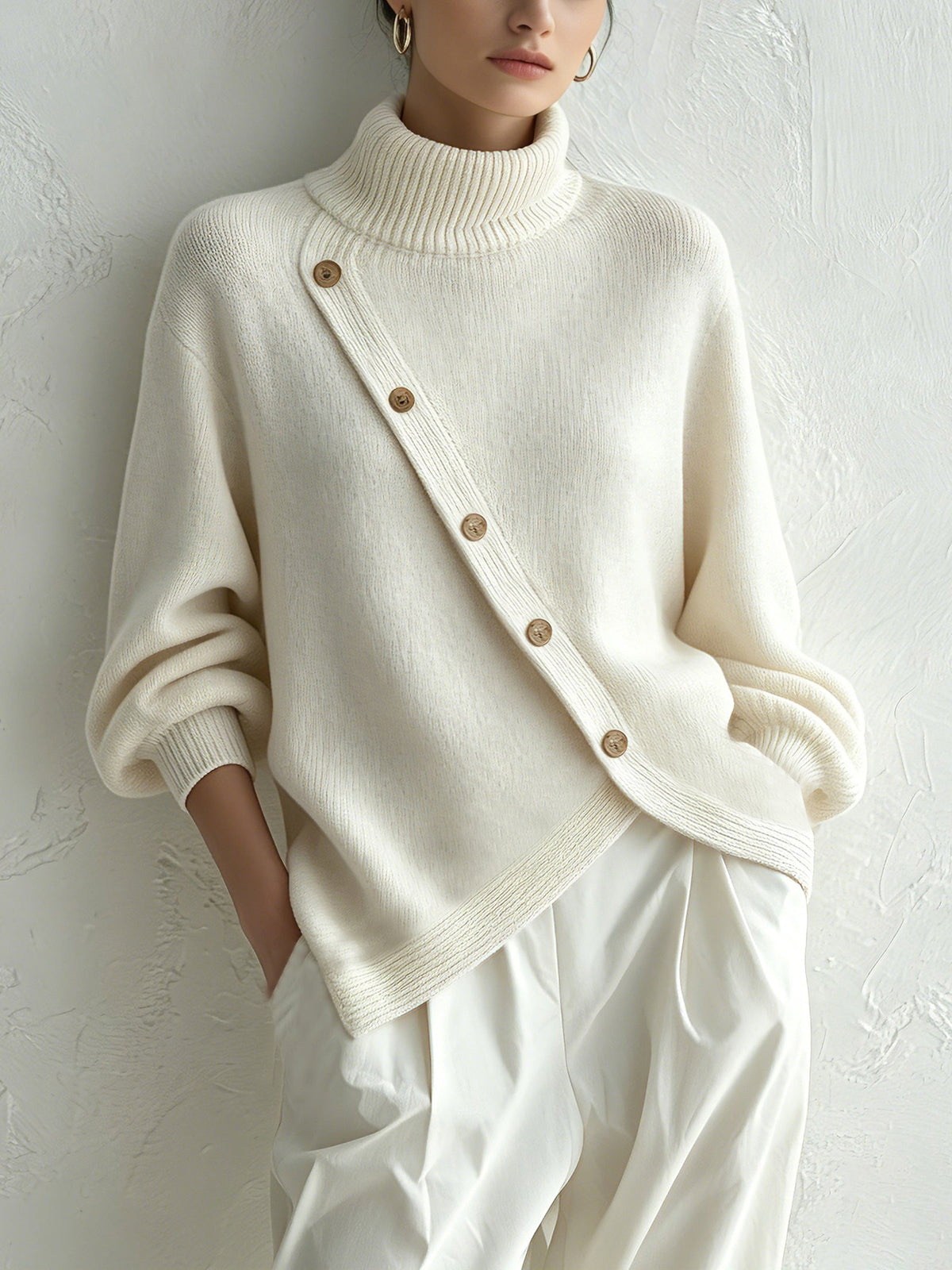 Women's Oversized Turtleneck Sweater in White