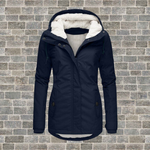 Adelaide Hooded Parka Coat with Sherpa-Look Lining in Navy
