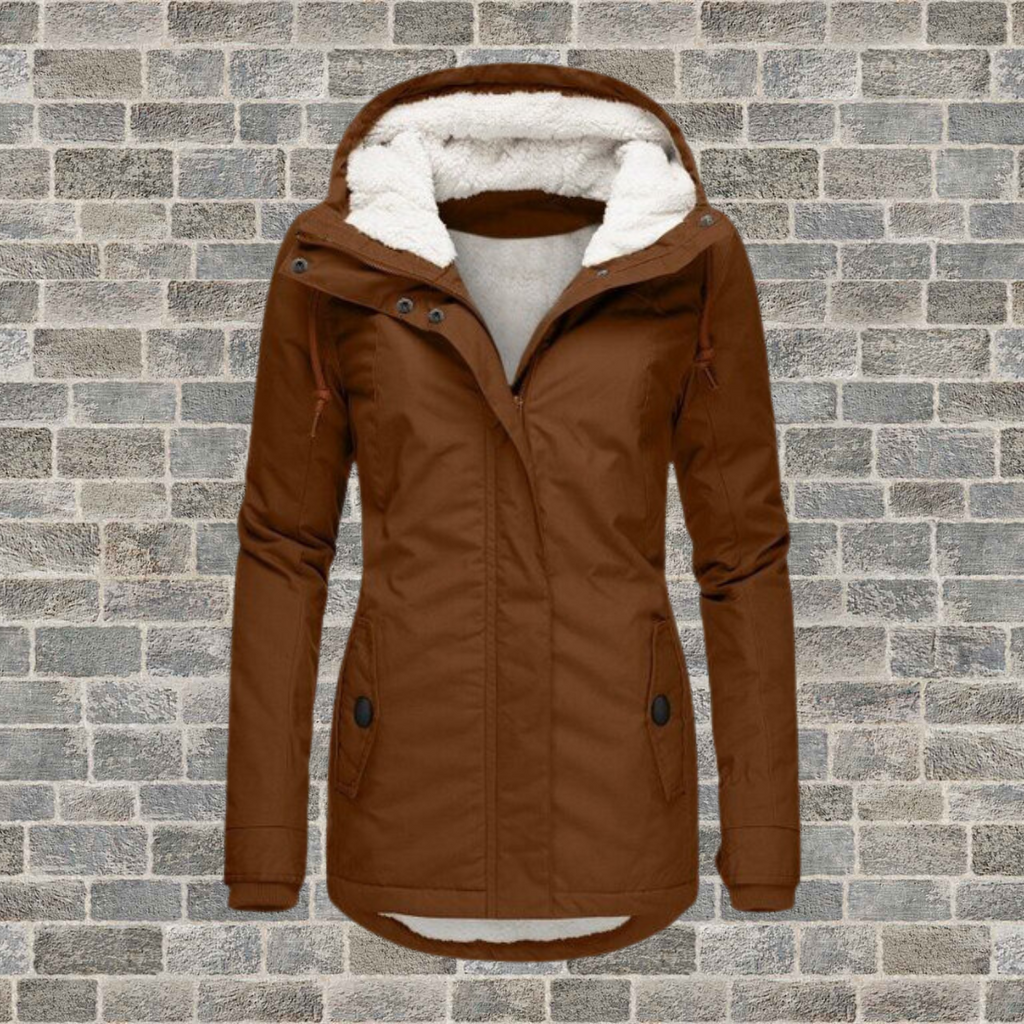 Adelaide Hooded Parka Coat with Sherpa-Look Lining in Brown