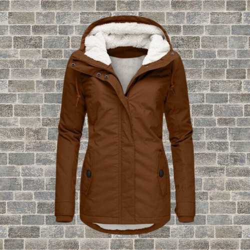 Adelaide Hooded Parka Coat with Sherpa-Look Lining in Brown