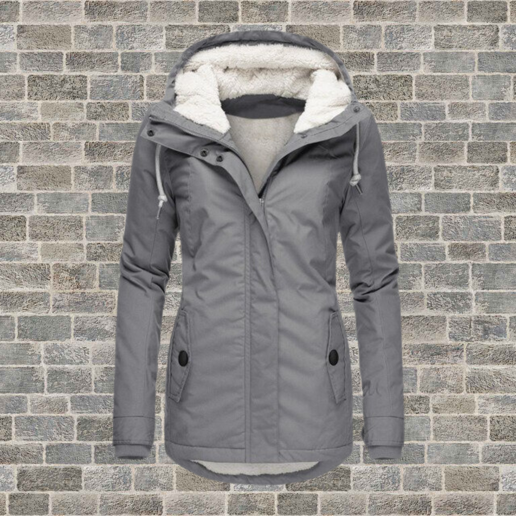 Adelaide Hooded Parka Coat with Sherpa-Look Lining in Grey