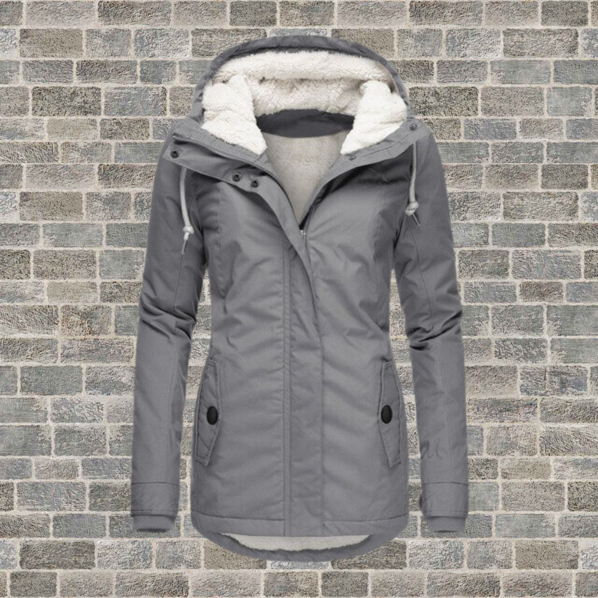 Adelaide Hooded Parka Coat with Sherpa-Look Lining in Grey