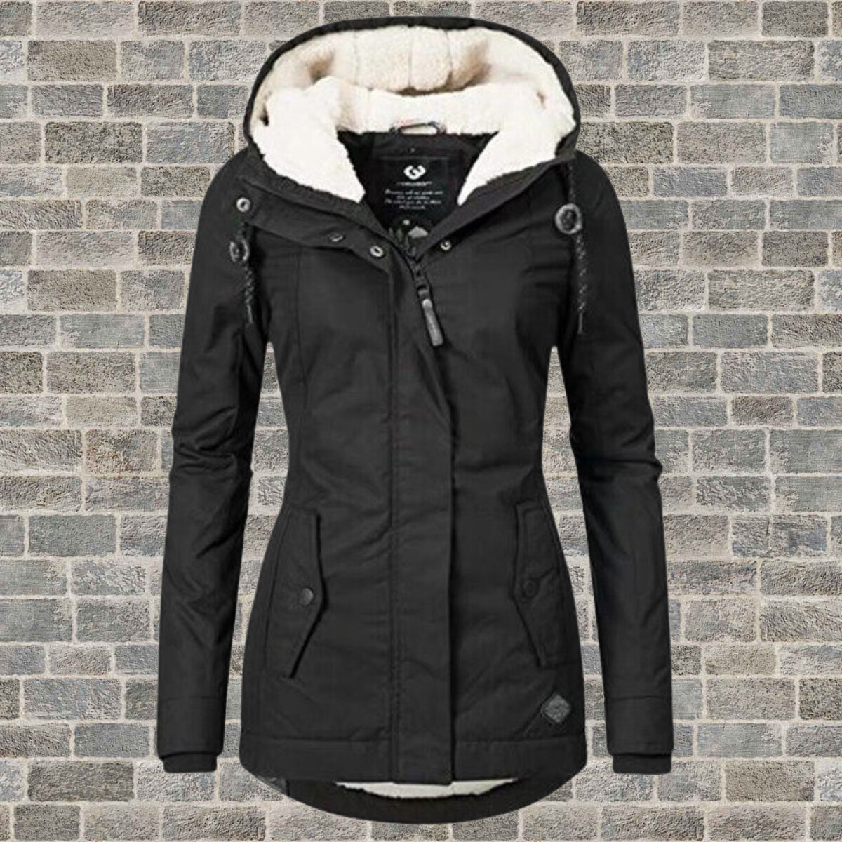 Adelaide Hooded Parka Coat with Sherpa-Look Lining in Black