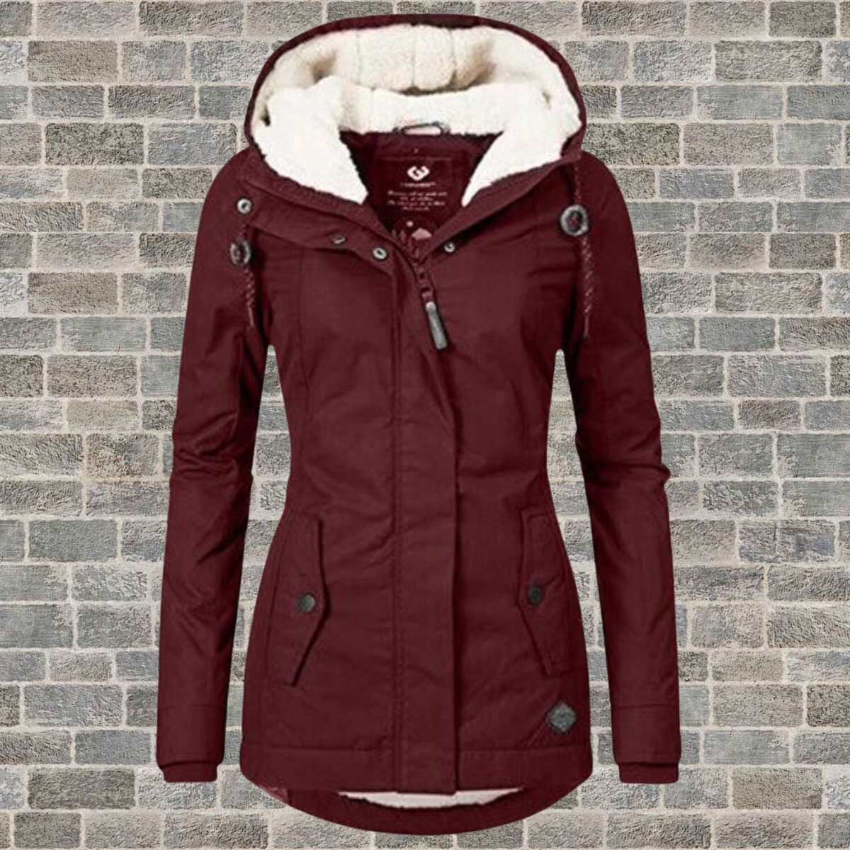 Adelaide Hooded Parka Coat with Sherpa-Look Lining in Wine Red