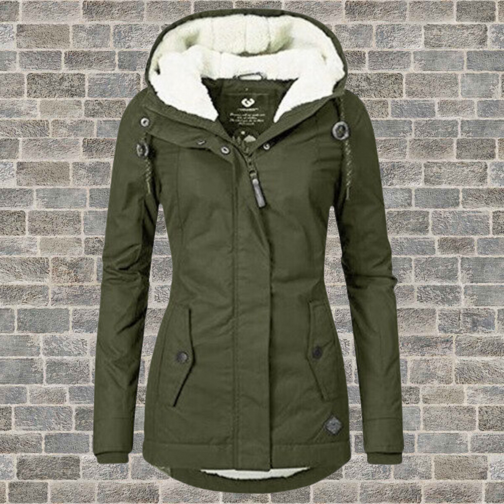 Adelaide Hooded Parka Coat with Sherpa-Look Lining in Army Green