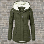 Adelaide Hooded Parka Coat with Sherpa-Look Lining in Army Green