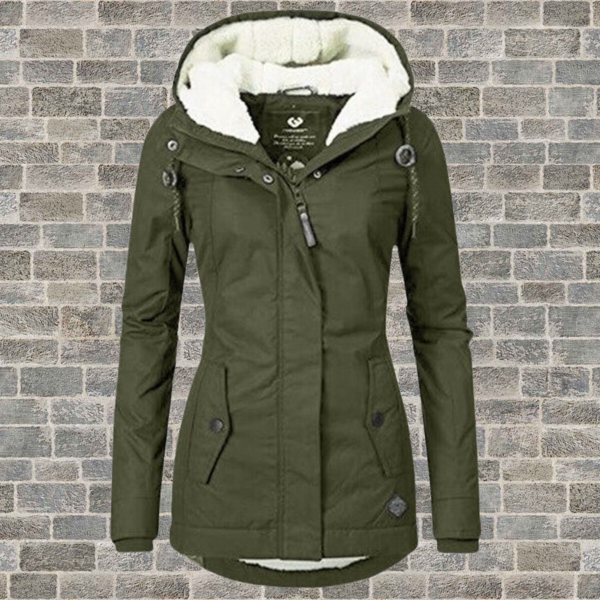 Adelaide Hooded Parka Coat with Sherpa-Look Lining in Army Green