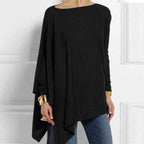 Adeline Long Sleeve Top with Asymmetric Draped Hem in Black