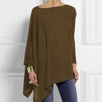 Adeline Long Sleeve Top with Asymmetric Draped Hem in Coffee
