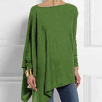 Adeline Long Sleeve Top with Asymmetric Draped Hem in Green