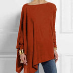 Adeline Long Sleeve Top with Asymmetric Draped Hem in Red