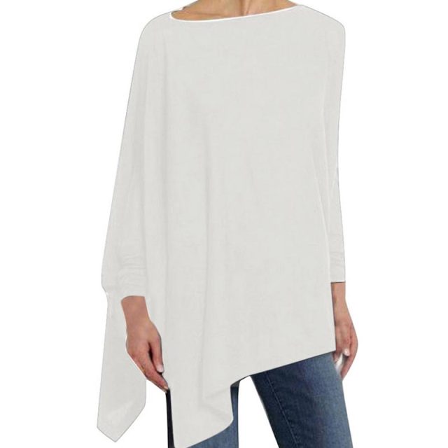 Adeline Long Sleeve Top with Asymmetric Draped Hem in White