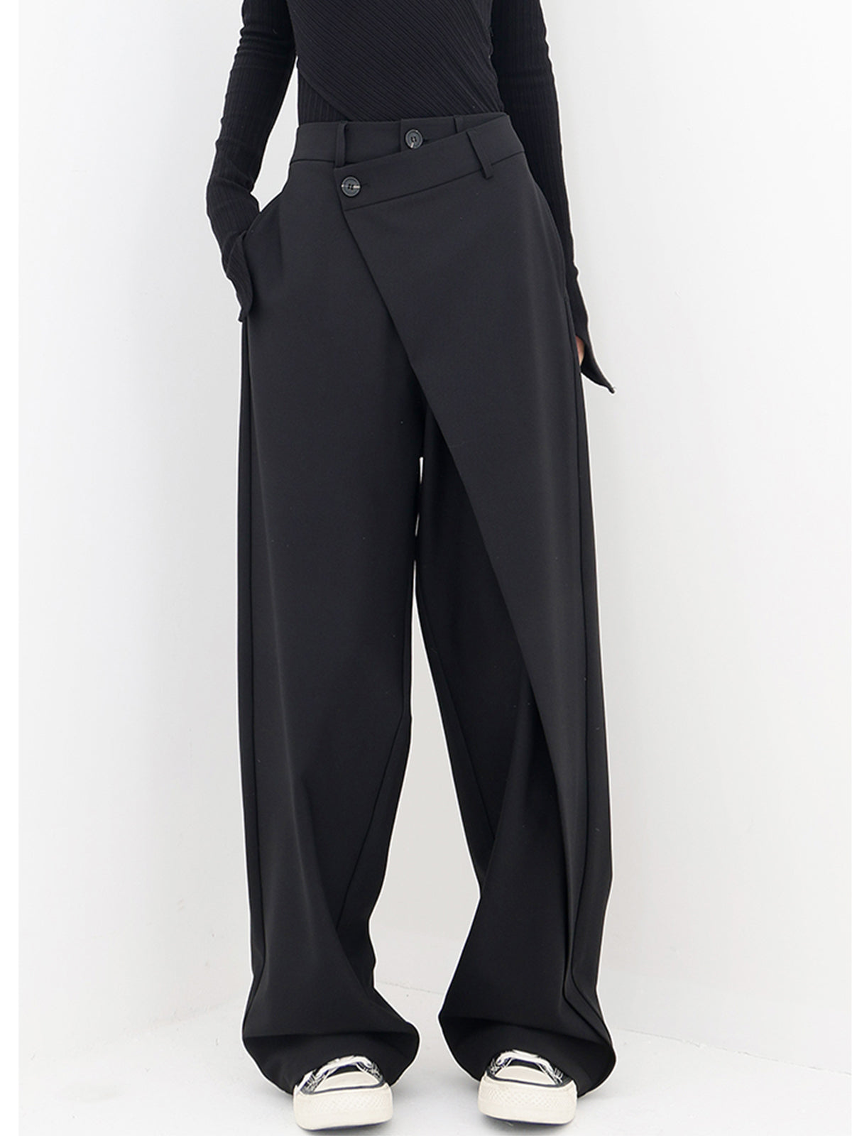 Alira Baggy Wide Leg Trousers with Wrapped Waist Detail in Black