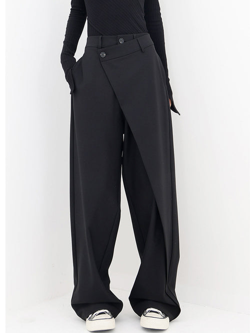Alira Baggy Wide Leg Trousers with Wrapped Waist Detail in Black