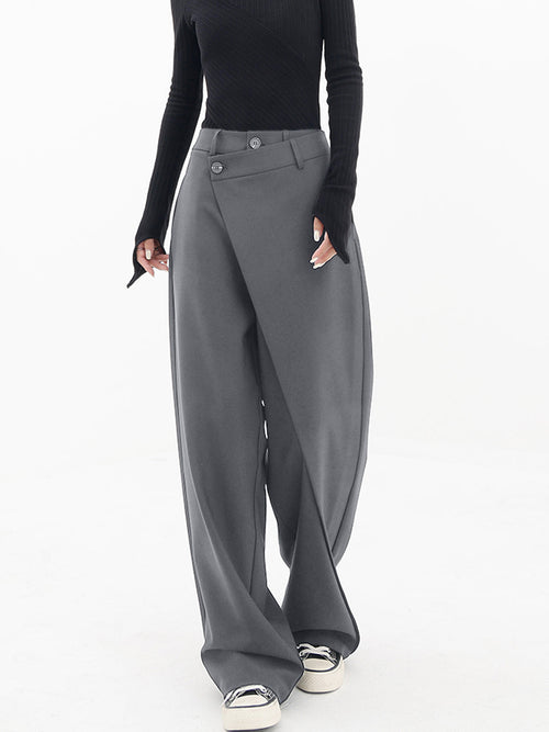 Alira Baggy Wide Leg Trousers with Wrapped Waist Detail in Grey