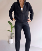 Alira Cable Cardigan and Trouser Set in a Soft Knit in Black