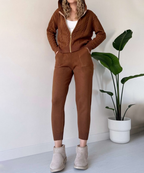 Alira Cable Cardigan and Trouser Set in a Soft Knit in Brown