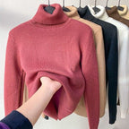 Amelia Fine-Gauge Turtleneck Sweater with Long Sleeves in Pink