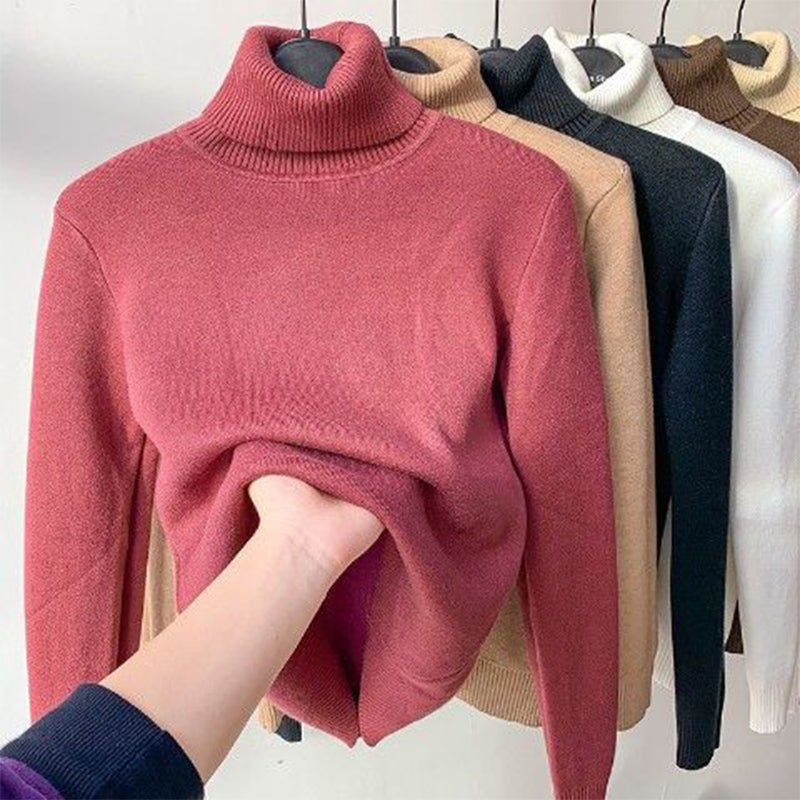 Amelia Fine-Gauge Turtleneck Sweater with Long Sleeves in Pink
