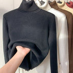Amelia Fine-Gauge Turtleneck Sweater with Long Sleeves in Black