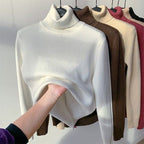 Amelia Fine-Gauge Turtleneck Sweater with Long Sleeves in White