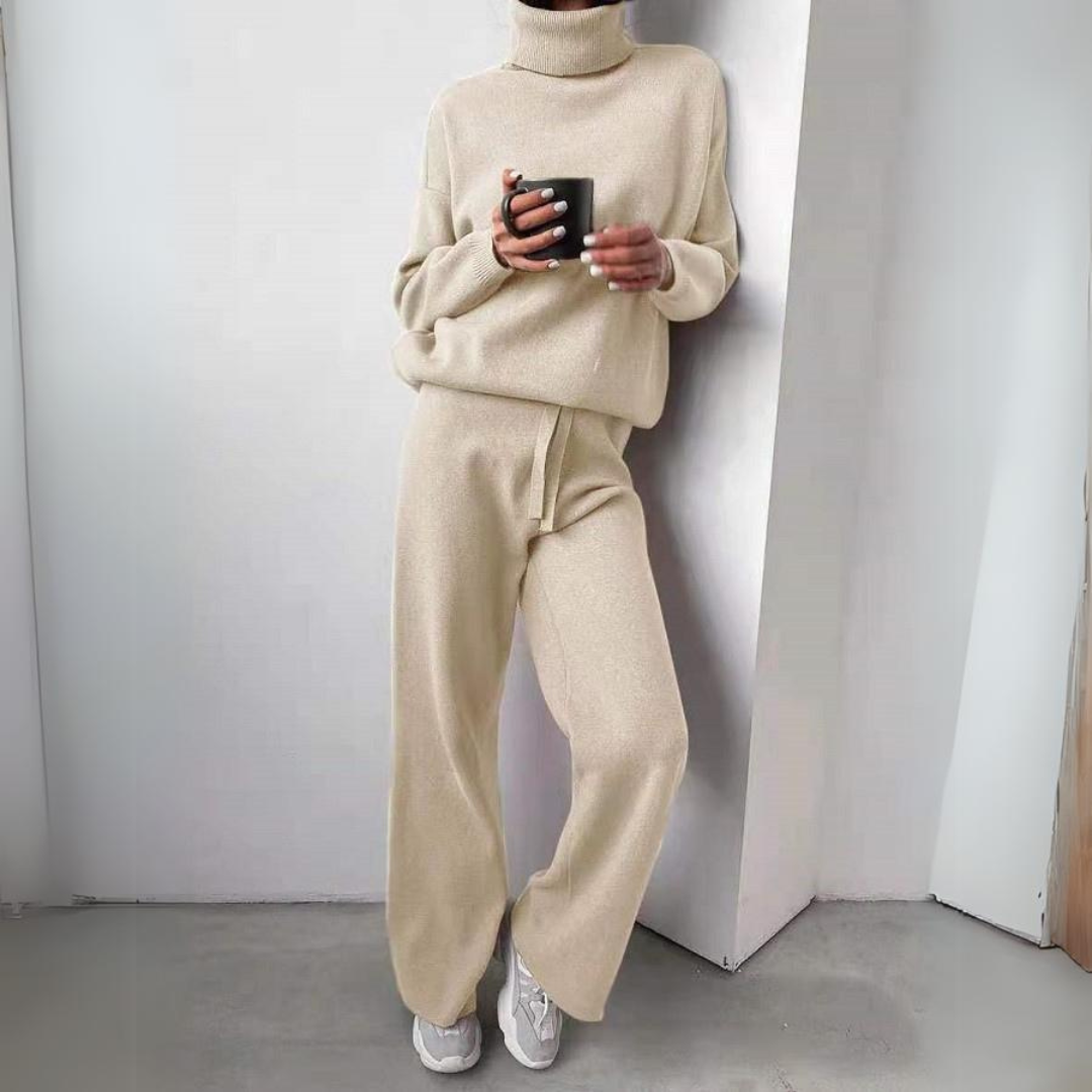 Anna Knitted Set with Turtleneck Top and Wide Trousers in White