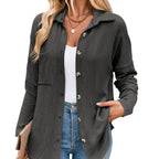 Aria Ribbed Shirt Jacket with Button Front and Pockets in Grey