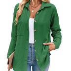 Aria Ribbed Shirt Jacket with Button Front and Pockets in Green