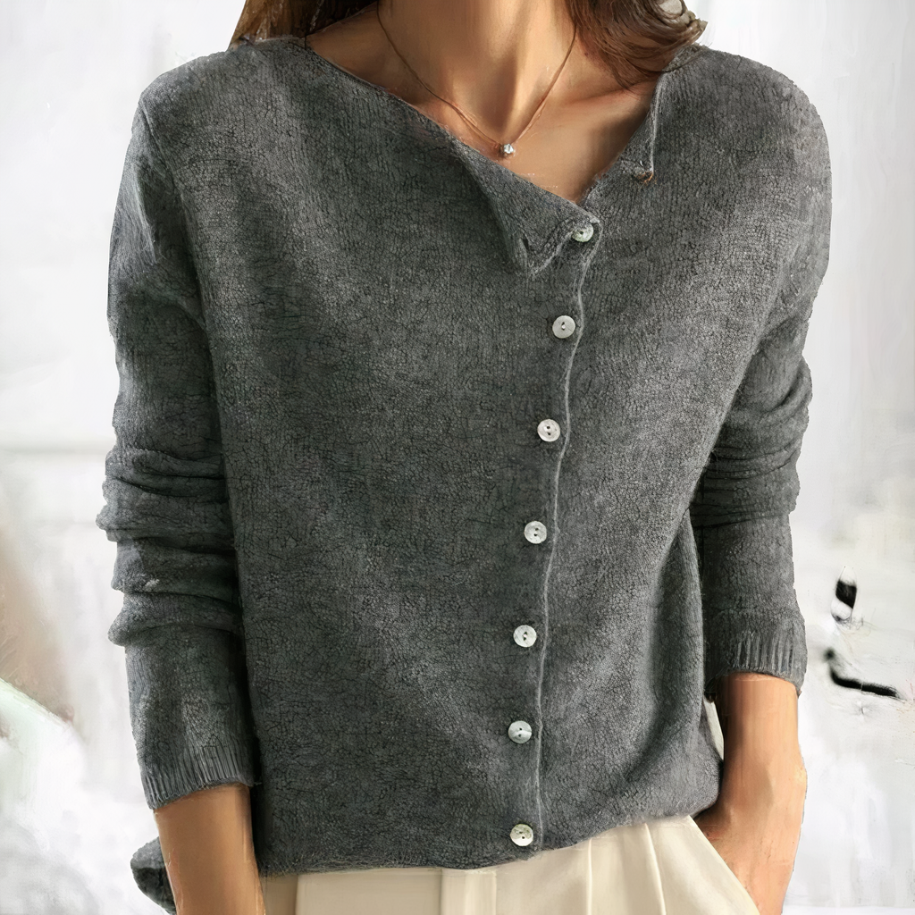 Arleth Fine Knit Cardigan with Buttoned Placket in Grey
