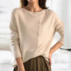 Arleth Fine Knit Cardigan with Buttoned Placket in Cream