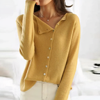 Arleth Fine Knit Cardigan with Buttoned Placket in Yellow